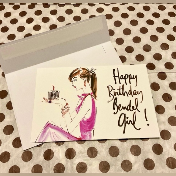 henri bendel Accessories - HENRI BENDEL Happy Birthday Card with Pink Bendel Girl Illustration 🎉🎂🎁💖